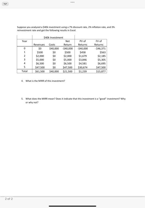 IRR and MIRR Name Table 1 shows three alternative options for a
