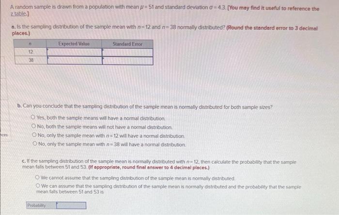  A random sample is drawn from a population with mean =