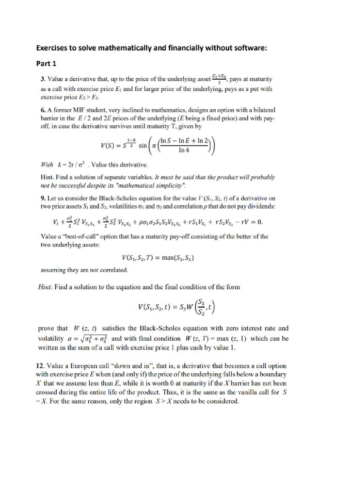  Exercises to solve mathematically and financially without software: Part 1 3.