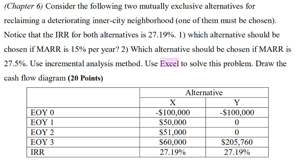  (Chapter 6) Consider the following two mutually exclusive alternatives for reclaiming