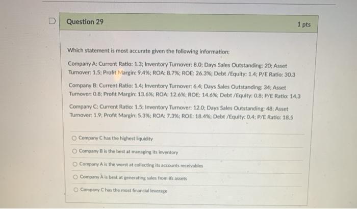  Question 29 1 pts Which statement is most accurate given the