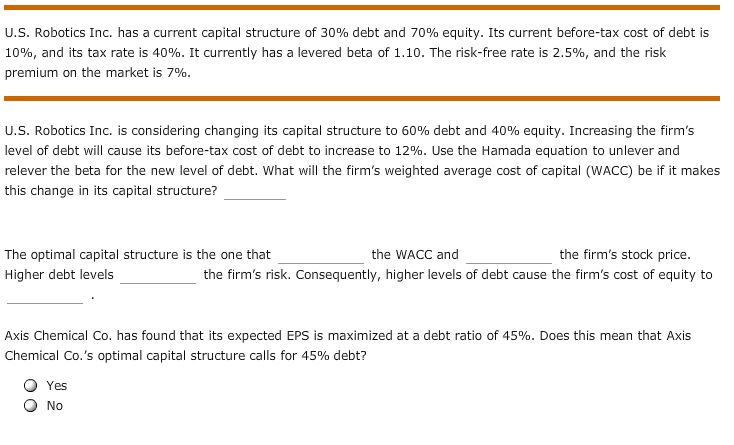 capital structure Review this situation: Universal Exports Inc. is trying to identify