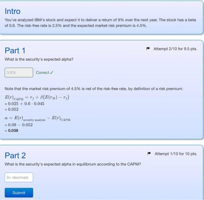 please answer part 2 only Intro You've analyzed IBM's stock and expect