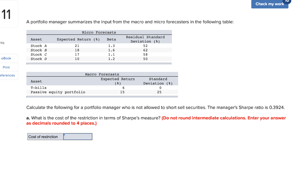 Check my work 11 A portfolio manager summarizes the input from