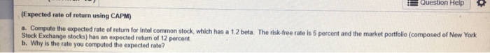 hw9 8 Question Help (Expected rate of return using CAPM) a. Compute