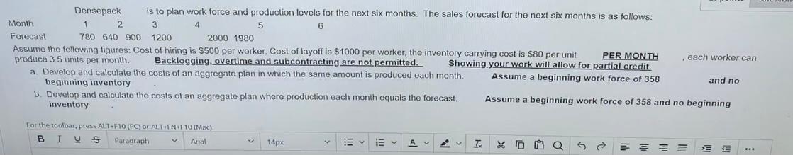 Densepack is to plan work force and production levels for the