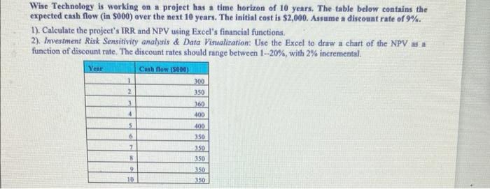  Wise Technology is working on a project has a time horizon