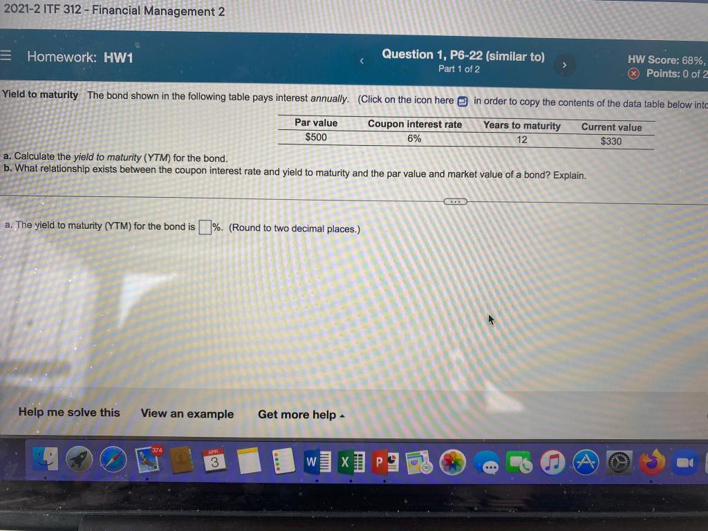  2021-2 ITF 312 - Financial Management 2 E Homework: HW1 Question
