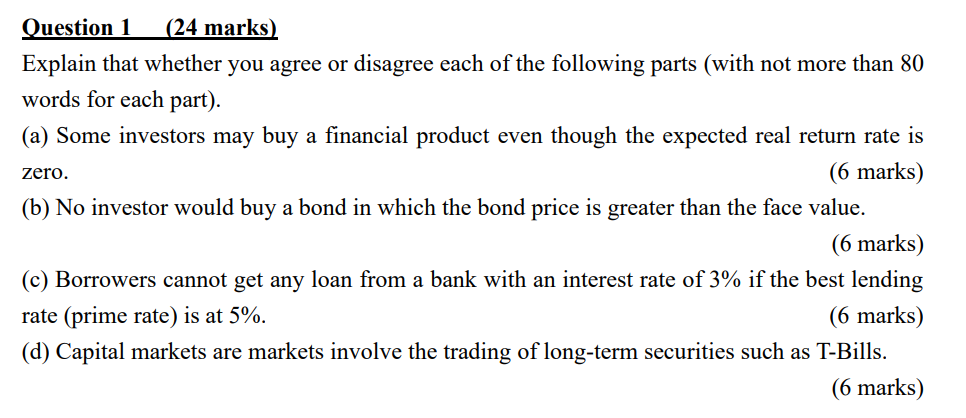  zero. Question 1 (24 marks) Explain that whether you agree or