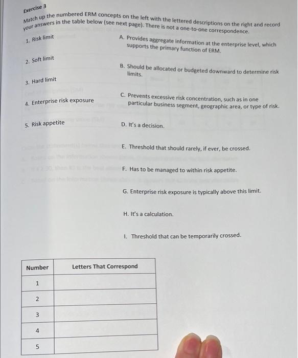  Exercise 3 Match up the numbered ERM concepts on the left