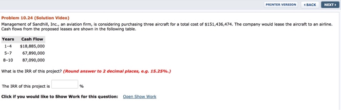  PRINTER VERSION BACK NEXT Problem 10.24 (Solution Video) Management of Sandhill,