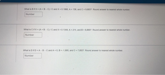  what is B if X (A + B-C) / C and