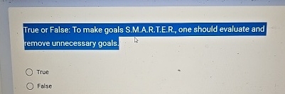  True or False: To make goals S.M.A.R.T.E.R., one should evaluate and