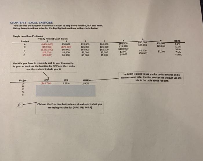  CHAPTER 8 - EXCEL EXERCISE You can use the function capability