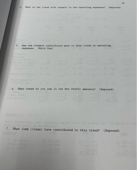 income statement for Apple Industries for the FYE (fiscal year ended) 12/31/89,