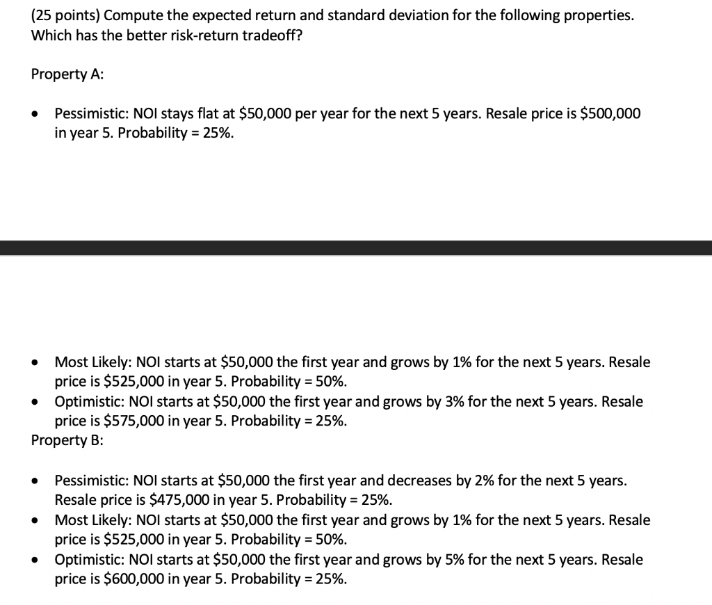 (25 points) Compute the expected return and standard deviation for the