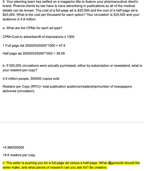 Question C 5. Your planning team has settled on a magazine