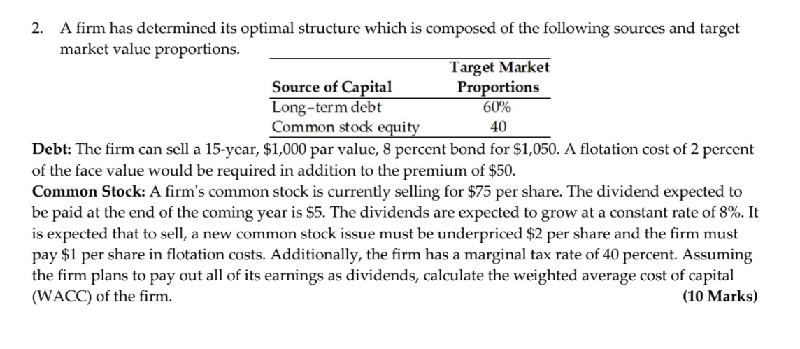 2. A firm has determined its optimal structure which is composed