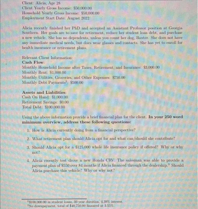 with all information on it. Sorry. $100,000 in student loans , 30