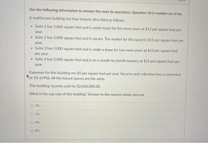 questions. Question 34 is number four of six. A multitenant building has