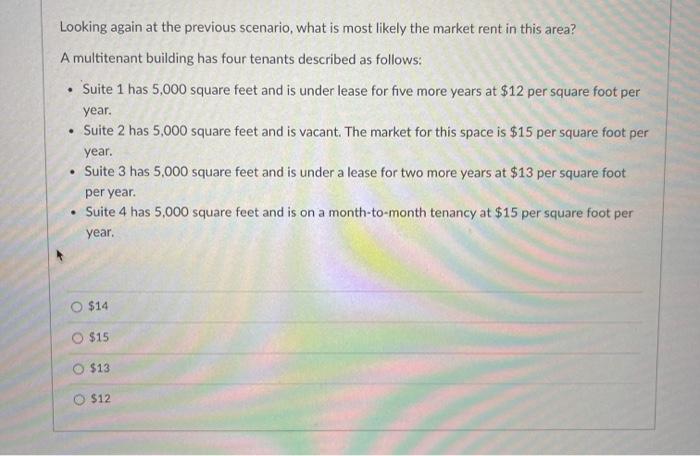 four tenants described as follows: Suite 1 has 5,000 square feet and