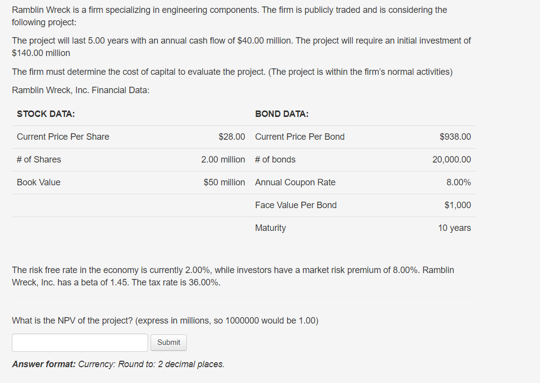 Ramblin Wreck is a firm specializing in engineering components. The firm