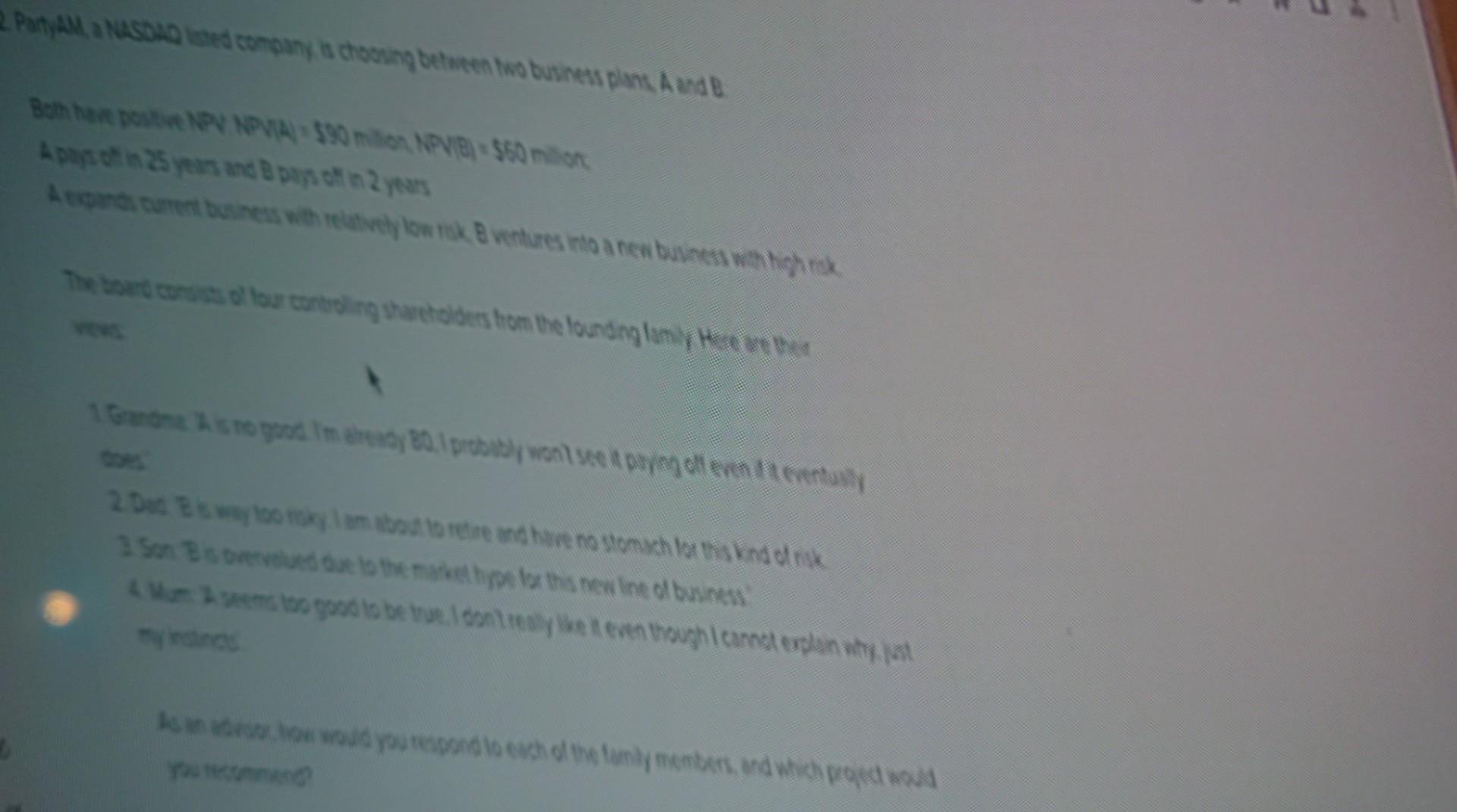 answer question please and calculate show formulas. Ty Both hen postine NPV