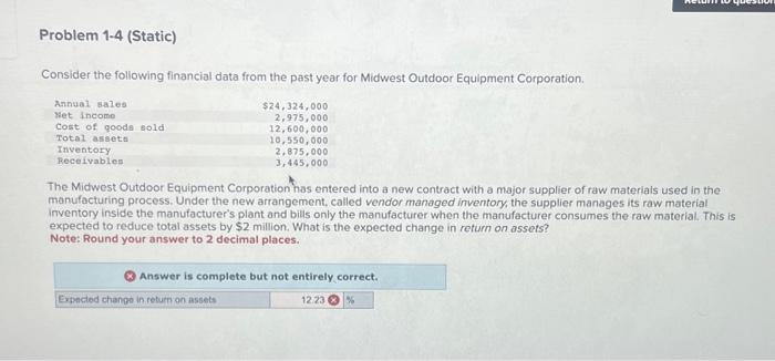  Problem 1-4 (Static) Consider the following financial data from the past