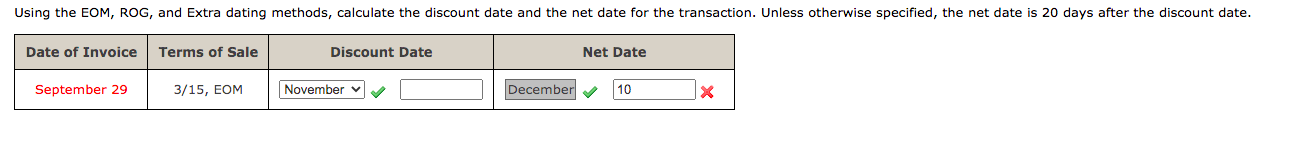  Using the EOM, ROG, and Extra dating methods, calculate the discount