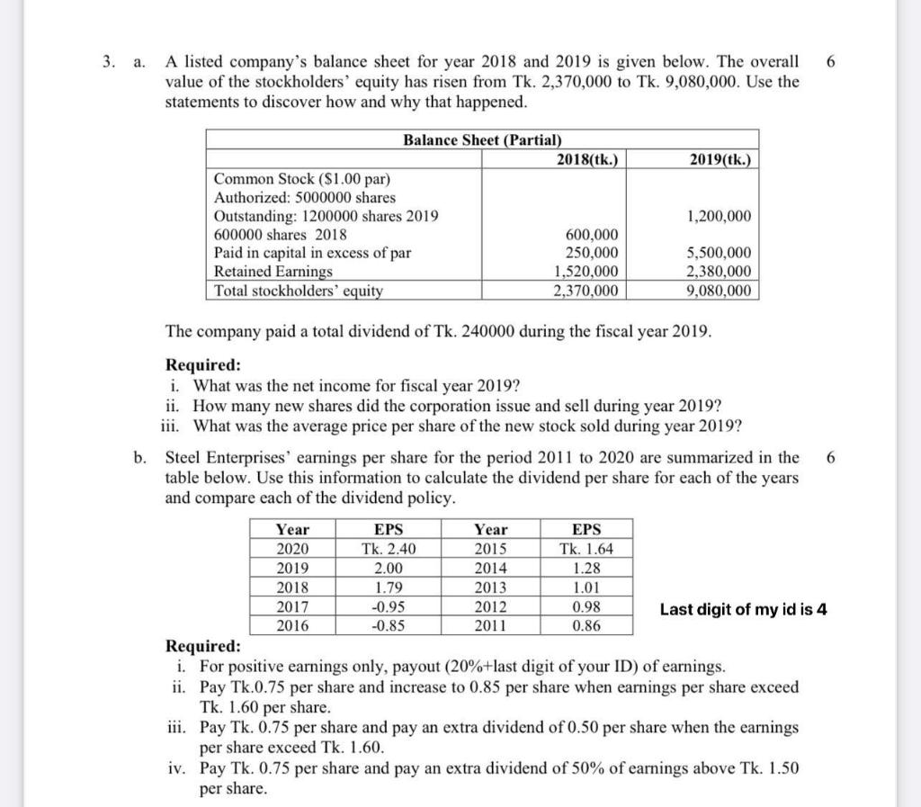 Please answer the question. 3. a. 6 A listed company's balance sheet