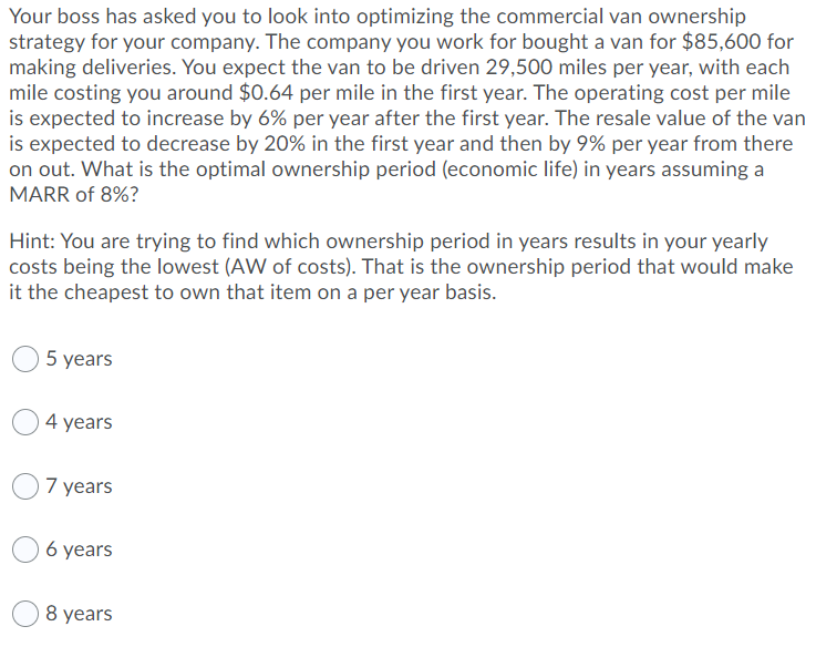  Your boss has asked you to look into optimizing the commercial