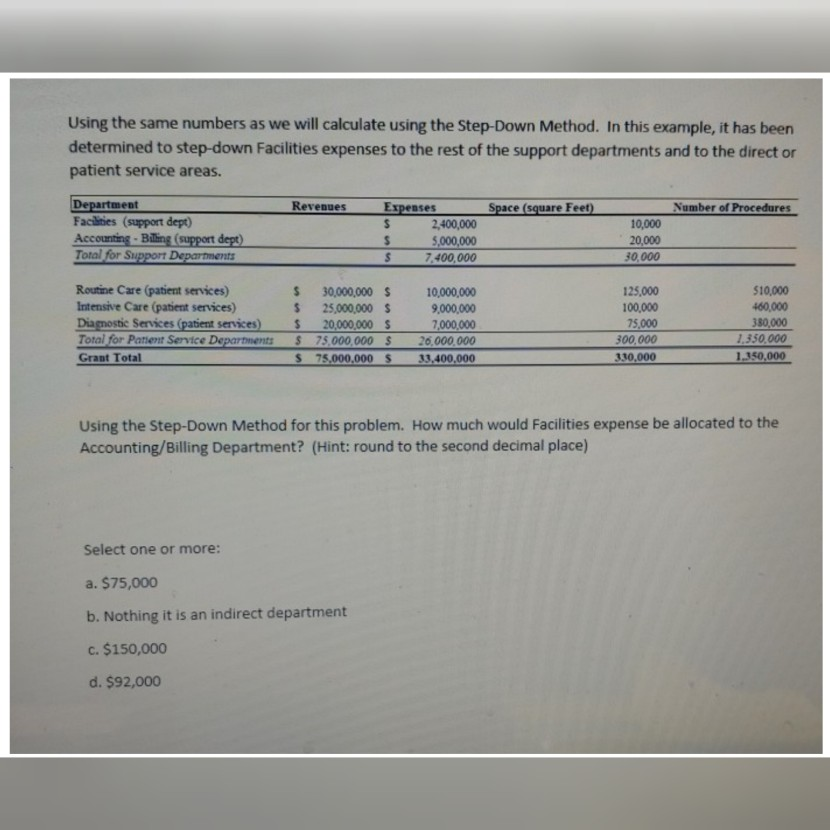  Using the same numbers as we will calculate using the Step-Down