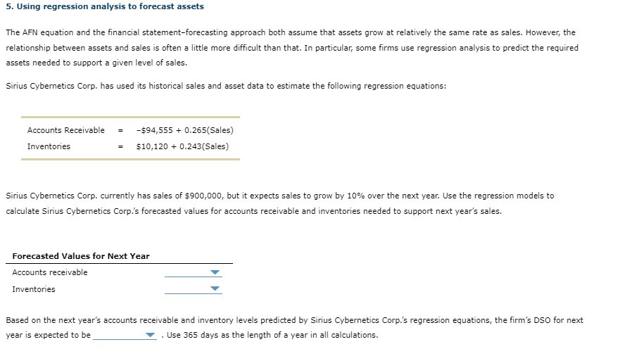  5. Using regression analysis to forecast assets The AFN equation and