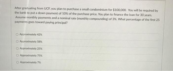  After graduating from UCF, you plan to purchase a small condominium