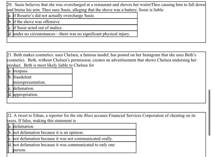 multiple choice 20-22 multiple choice 20. Susie believes that she was overcharged