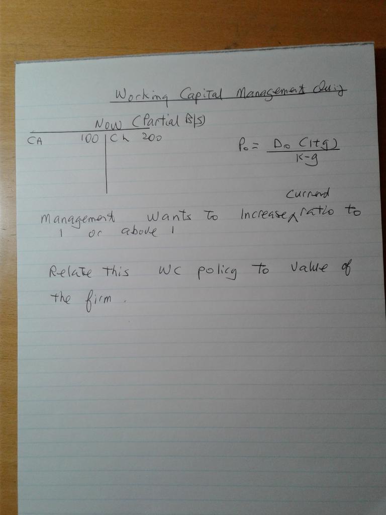  Working Capital Management during Now (Partial BS CA 100 Ich 200