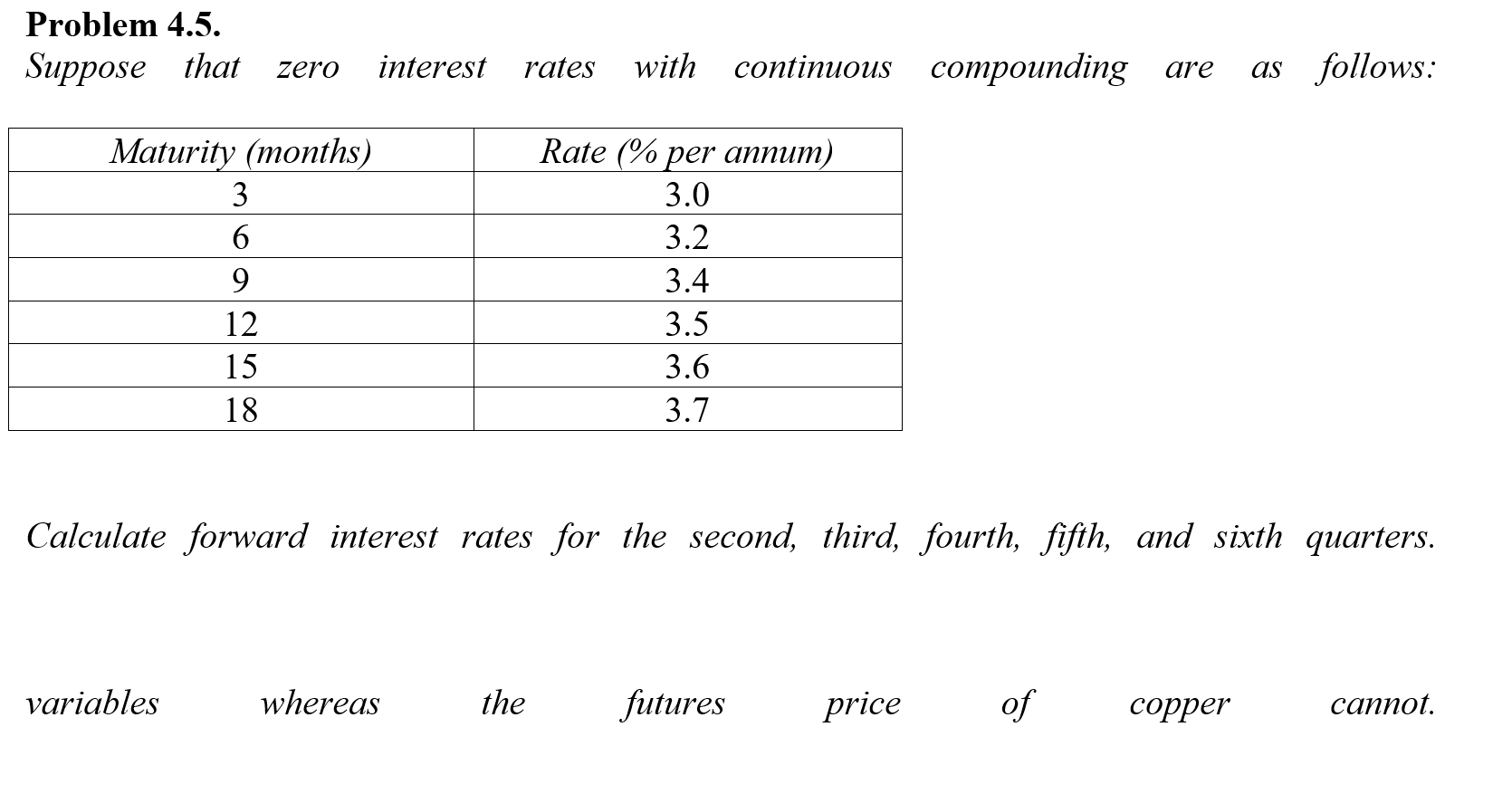 Problem 4.5. Suppose that zero interest rates with continuous compounding are