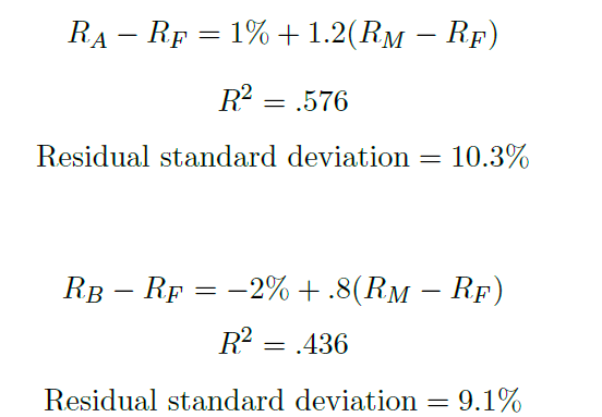 Consider the two excess return (when the risk-free rate is subtracted