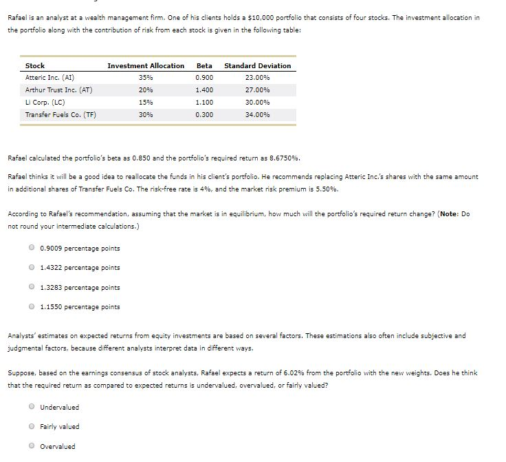 increase / decrease Rafael is an analyst at a wealth management
