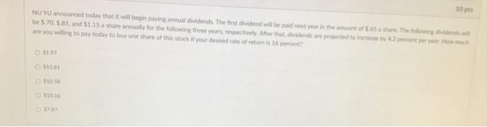  10 NU YU announced today that it will be paying annual