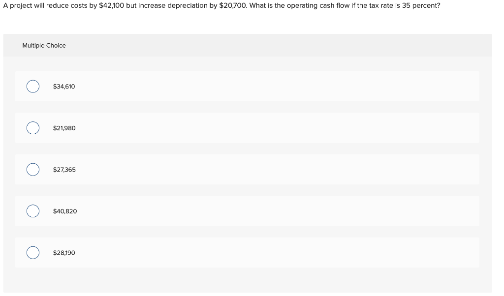  A project will reduce costs by $42,100 but increase depreciation by