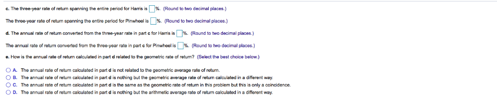 Pinwheel companies. Compute the annual rates of return each time period and