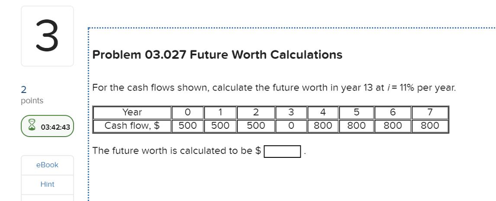 Problem 03.027 Future Worth Calculations For the cash flows shown, calculate the