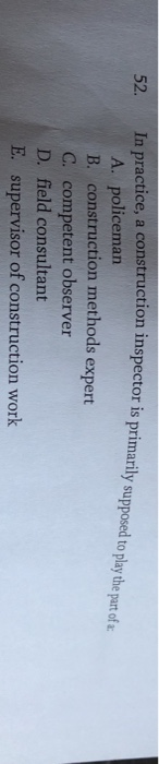 In practice, a construction inspector is primarily supposed to pla to