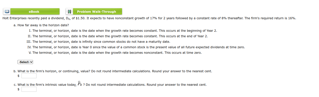 Please help me answer this finance question? EB eBook Problem Walk-Through Holt