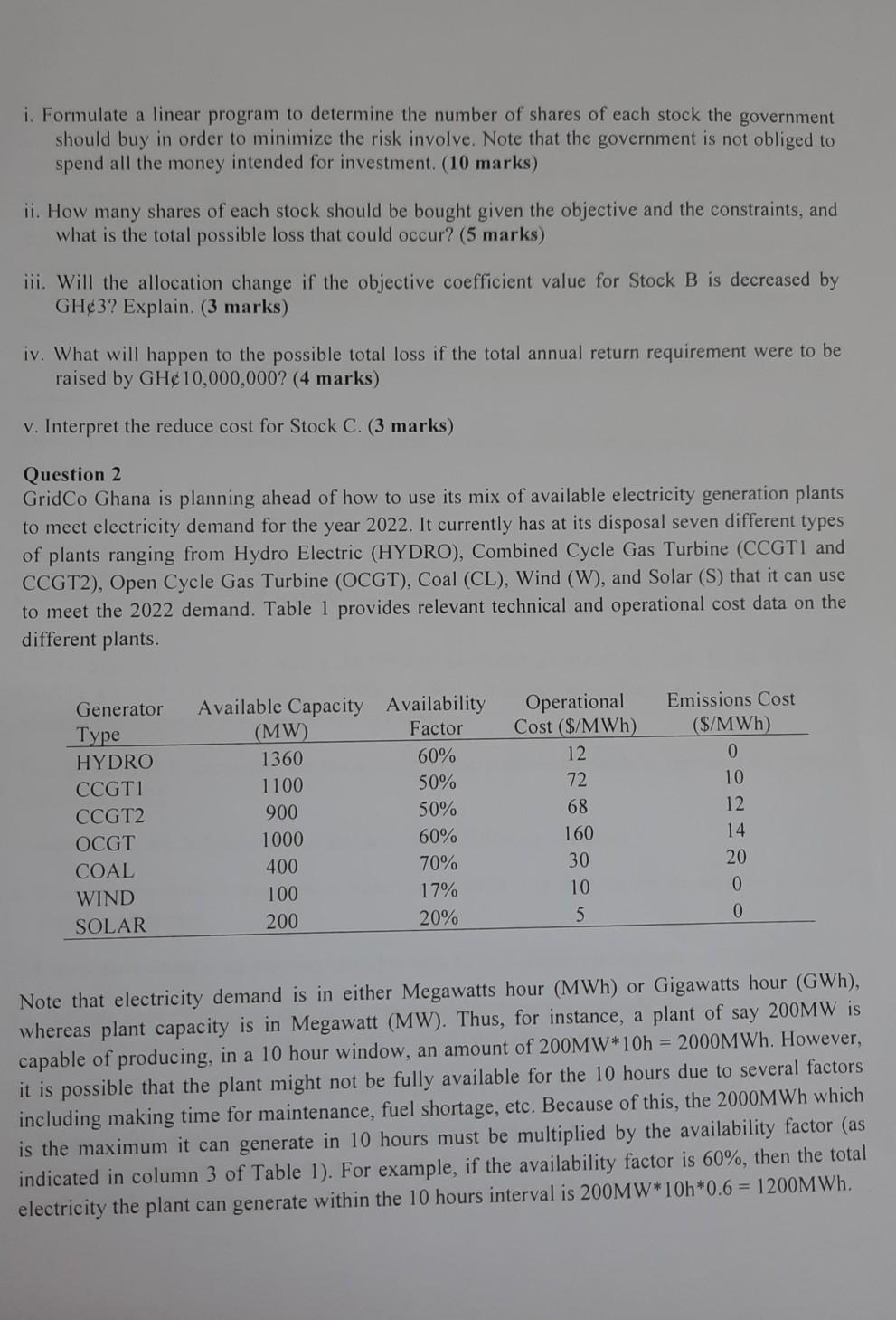that Question 1 The government of Ghana has available GH 1 billion