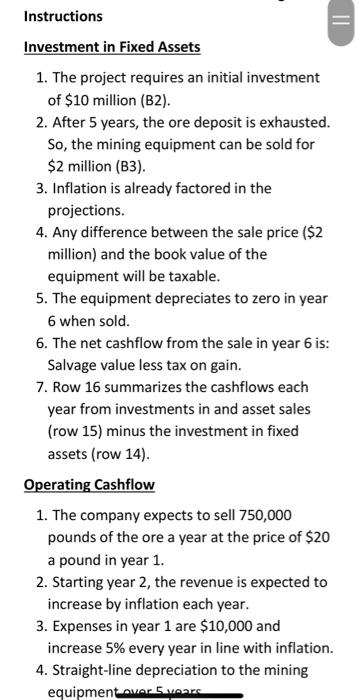 in Fixed Assets 1. The project requires an initial investment of $10