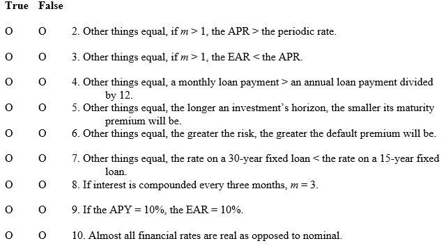  True False o O 2. Other things equal, if m> 1,