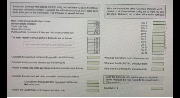 Please provide formulas for empty cells, thank you! You plan to purchase