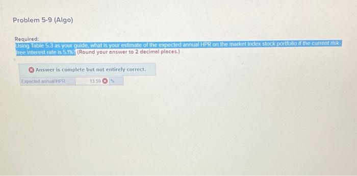  Problem 5.9 (Algo) Required: Using Table 53 as your guide, what